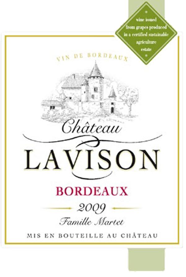 Chateau Lavison A.O.C. Bordeaux, Bordeaux Varietals : 48% Merlot, 26% Cabernet Sauvignon, 26% Cabernet Franc Total production : 13,000 cases Owner : Family Martet Château Lavison - A lovely