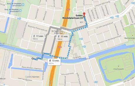 Once out of the station, cross the street and walk through the Leeuwendalersweg str. until the water channel. 4.