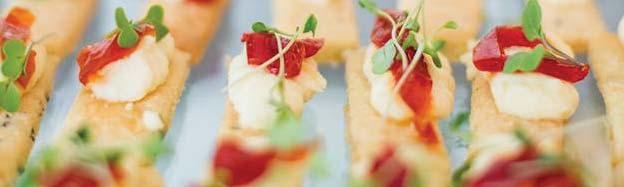 CANAPES CANAPE MENU R250 Cold canapés select 5 BBQ duck with beetroot Smoked salmon and cucumber Sweet pepper cheesecake with chillies Chickpea blini with spicy tomato vegetarian roll with sweet