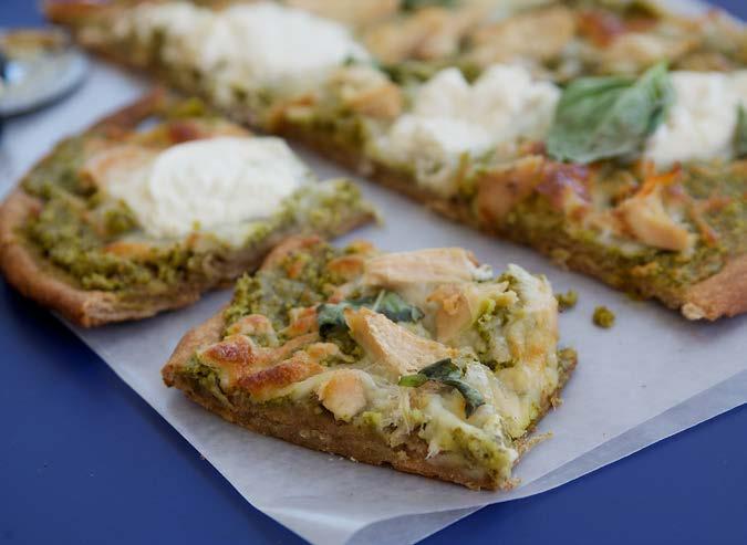 Chicken Pesto Pizza What s not to love about pizza? Especially when it s healthy and covered in fresh pesto and topped with grilled chicken, mozzarella and creamy ricotta cheese?