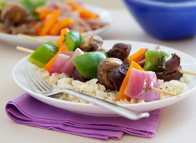 Steak & Veggie Kabobs with Mojo Marinade Our steak and veggie kabobs are fun to make and fun to eat: juicy sirloin steak, with colorful peppers, onions and mushrooms.