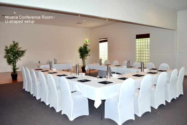 Conferences and Events The Moana conference and event centre has access to a beautiful outdoor private terrace overlooking pools and gardens featuring natural lighting with stylish decor and timber