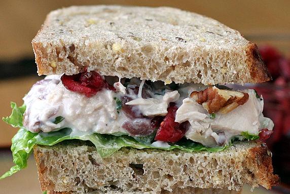 4-6 servings 4 cups chopped, cooked chicken or turkey breast (Use leftover chicken or turkey breast, a rotisserie chicken; or cook your own chicken) 1/2 cup dried cranberries 1/2 cup chopped toasted