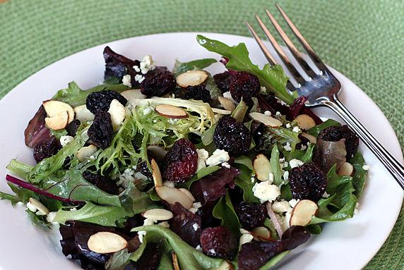 3 Cherry, Almond & Gorgonzola Salad This easy salad is a combination of flavors that is hard to beat. Any dried fruit can be substituted for the cherries.