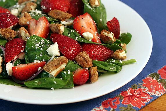 4 Spinach Strawberry Salad TheYummyLife.com A beautiful, refreshing, and delicious salad. This is one of the most popular recipes at The Yummy Life! 4 servings 6 oz. (approx.