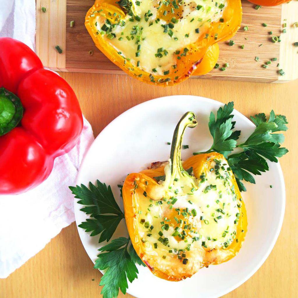 Cheesy Egg Stuffed Peppers These cheesy egg stuffed peppers are perfect for a healthy, low carb breakfast or brunch.