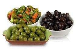 line of spread and specialties Olives Greece green olives (different sizes) Sicily green olives (different sizes) Crushed green olives Crushed green olives seasoned Pitted green olives