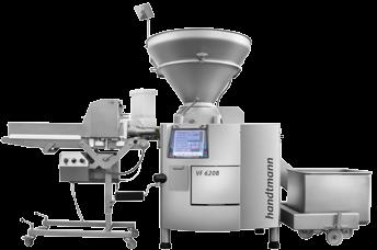 The dough is pre-portioned by a VF 600 B portioning machine and fed to the expansion chamber in the cutting head of the SE 442 The dough (product) is transported to the forming insert via the