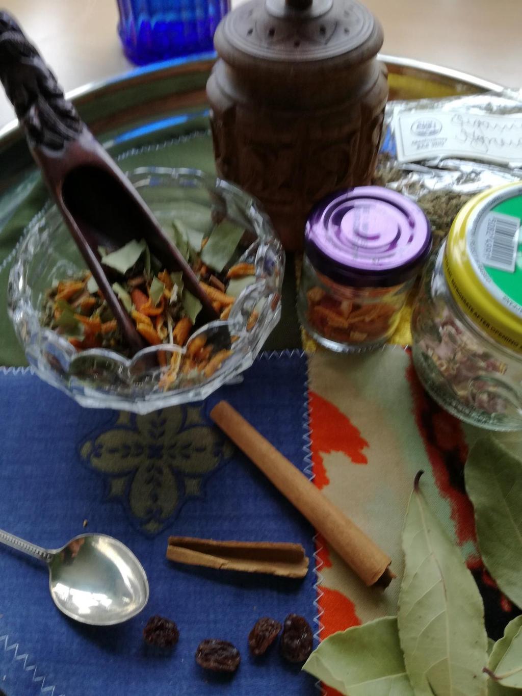 On the Tray - Have a ritual spoon to measure herbs, and ritual tea container in which to mix and store the tea until the ritual.