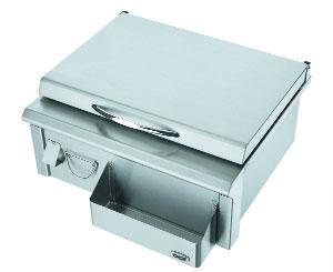 slide out drawer Drop-in Cooler Includes Stainless tray with (3) plastic condiment trays Stainless lid