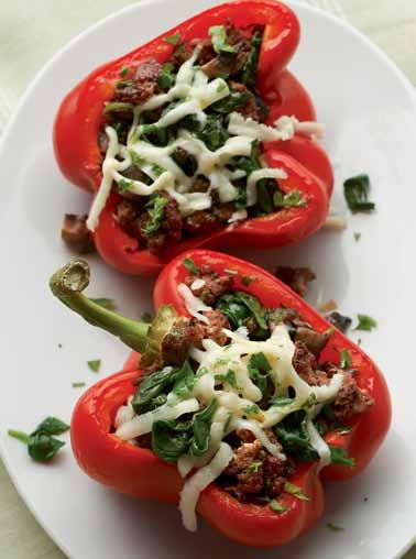 Stuffed Red Peppers Splitting the bell peppers lengthwise allows you to use the entire pepper. For a more festive look, use a mix of red, yellow, orange, and green peppers.