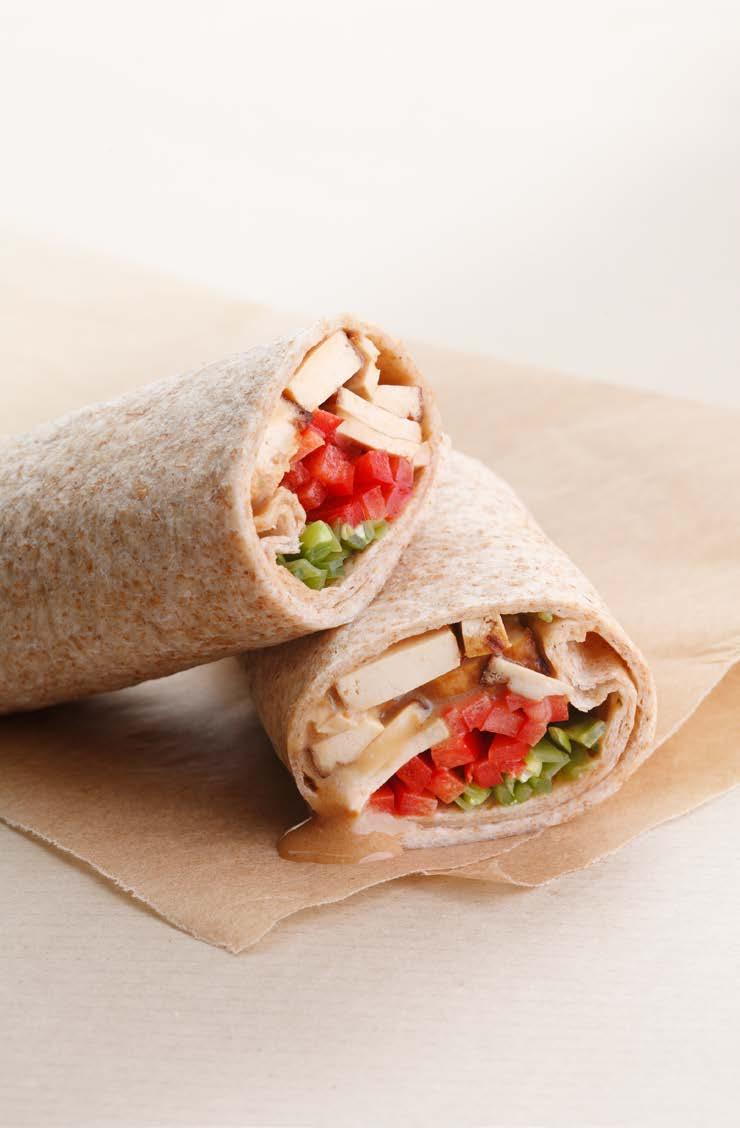 Peanut Tofu Wrap Makes: 1 serving Active time: 10 minutes Total: 10 minutes Heart Health Diabetes Weight Loss Gluten Free Baked tofu tossed with storebought Thai peanut sauce makes a quick and