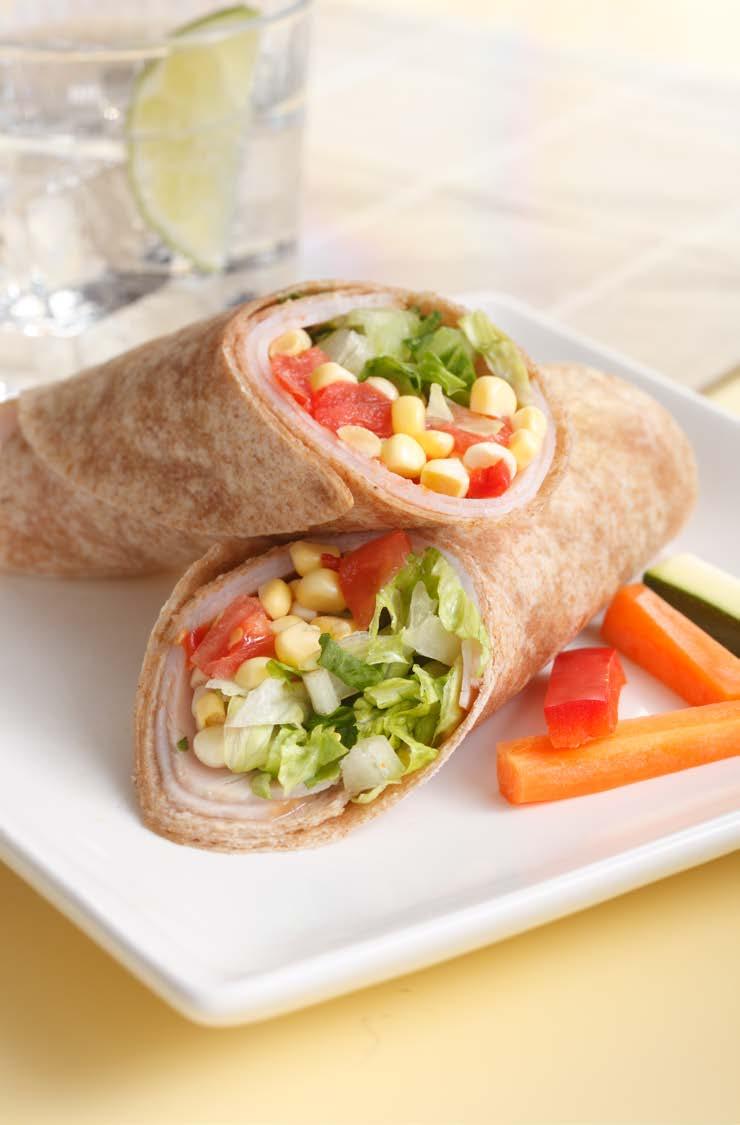 Turkey, Corn & Sun-Dried Tomato Wraps Makes: 4 servings Active time: 20 minutes Total: 20 minutes Cost per serving: under $2 Fresh corn kernels, tomatoes and lettuce fill these hearty turkey wraps.