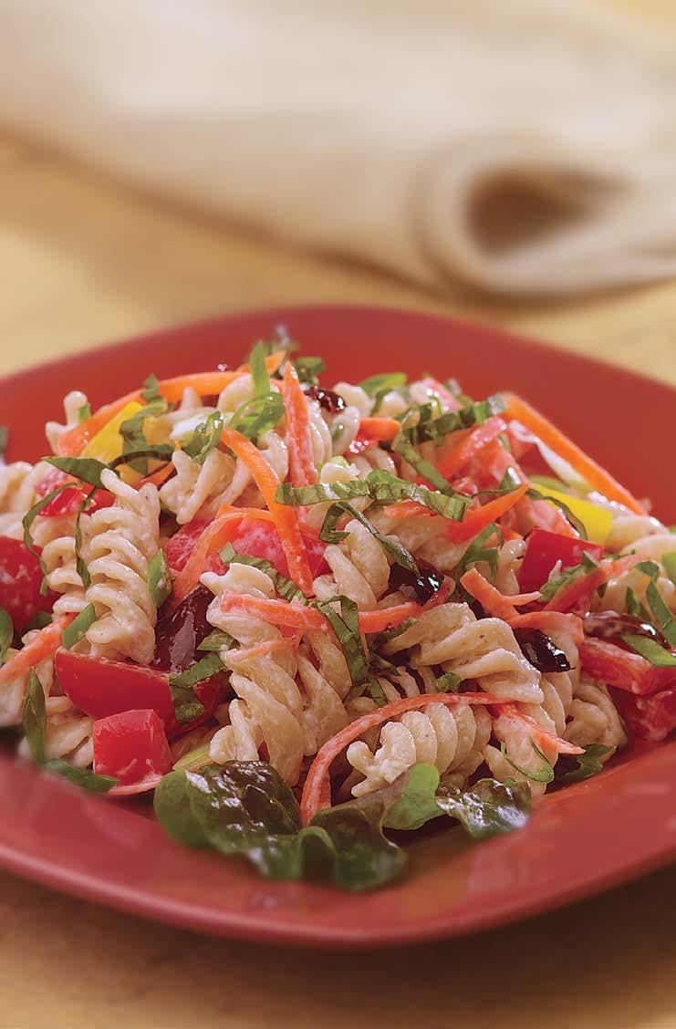 Garden Pasta Salad Makes: 6 servings, 1 cup each Active time: 35 minutes Total: 35 minutes To make ahead: Cover and refrigerate for up to 1 day.