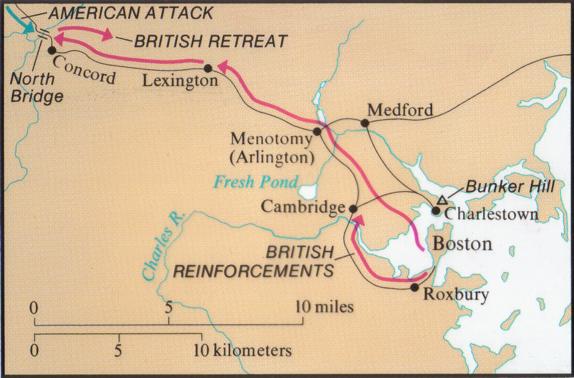 1774 LEXINGTON & CONCORD April 1775, Redcoats march to