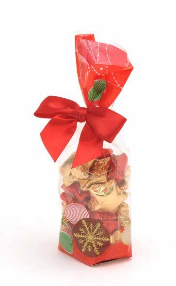 18-PIECE RED PRINTED CELLO BAG These milk chocolate hollow balls are made from the finest quality Belgian milk chocolate.