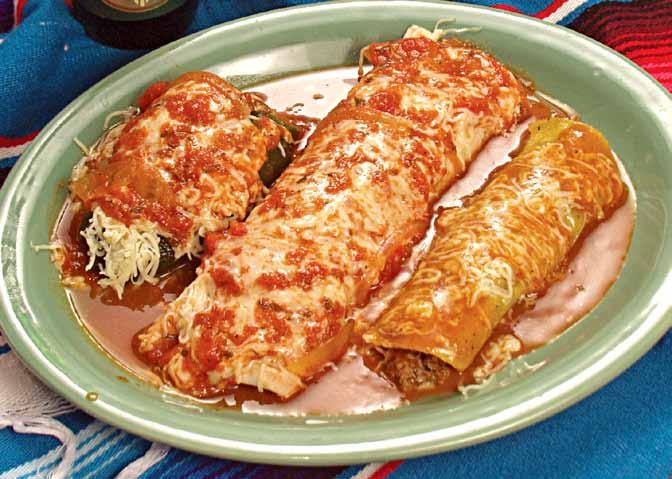 One enchilada, one chile relleno, rice and beans 8. One enchilada, one tamale, rice and beans 10. Two tacos, rice and beans 11. One enchilada, one burrito and one taco 13.