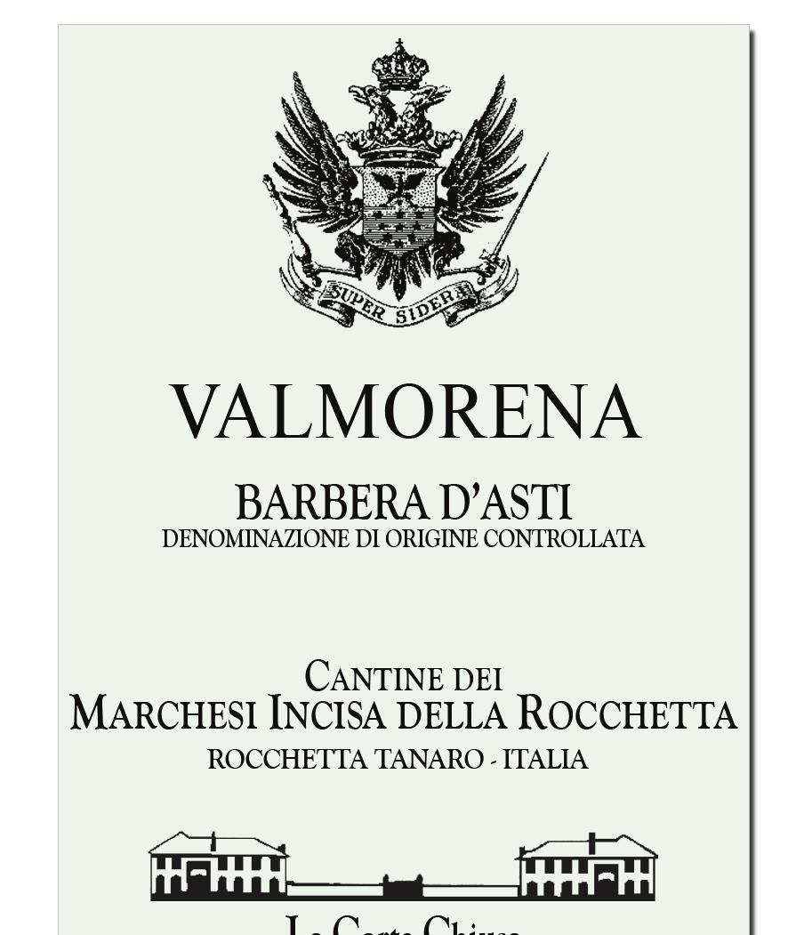 100% Barbera d Asti Valmorena Barbera d Asti DOC The grapes are sourced from the sandy soils of the Sant Emiliano vineyard and the 50-year old Valbenenta vineyard.