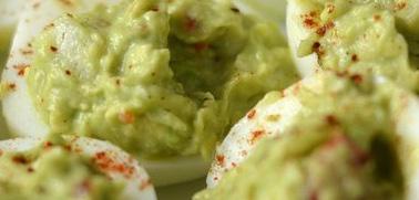 PALEO SNACK TUESDAY WEEK 4 GUACAMOLE DEVILED EGGS Prep time Cook time Ready in Serves 10 min 15 min 25 min 4 ingredients directions 1. Boil eggs 2. Once cooled, peal and cut the eggs in half 3.
