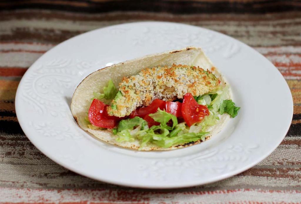 MAIN ENTREES Fried Avocado Tacos Fried avocados have a nice crunch anda creamy richness that make a perfect replacement for meat in tacos. This works best with slightly under-ripe avocados.