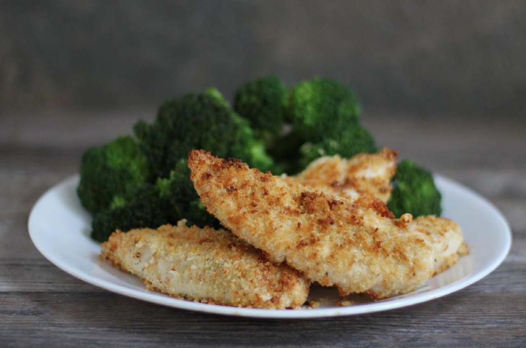 MAIN ENTREES Mustard and Sage Fried Chicken Tenders SERVES 4 Combine the mayonnaise, mustard, and sage in a small bowl. Combine the bread crumbs and butter in another small bowl. Stir to combine.