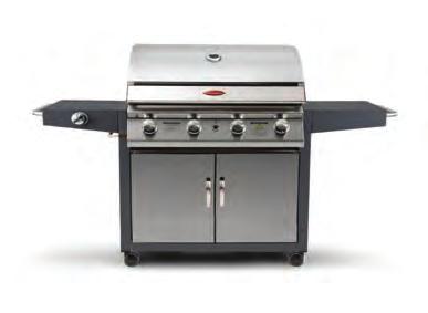 PORTABLE GAS BRAAI Range PV4 Includes: 4 burner + side burner gas patio barbecue, Stainless steel & black enamel body, cast iron grills steak plate, double doors, temperature gauge Grill Size: 800 x