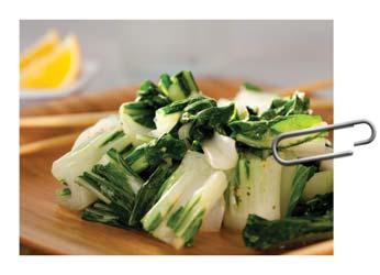 Place oil, garlic, and ginger in a cold pan and heat on MED-HIGH heat. When the herbs become fragrant and are just beginning to turn brown, add the stalks of the bok choy.