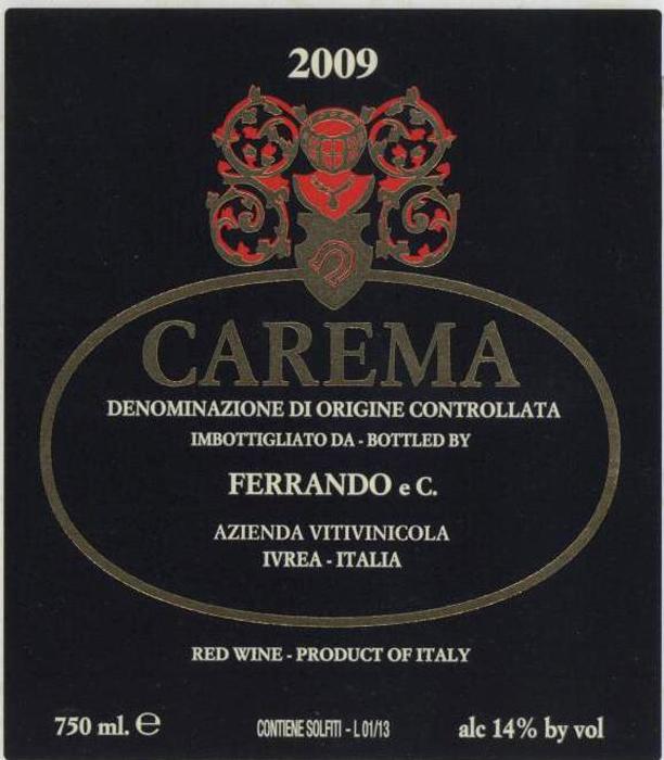 Wine #1 GENERAL Appellation Cepage/Uvaggio Carema Nebbiolo % Alcohol by volume 0.
