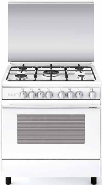 Unica 80x60 UN8612GX White 112L Gas oven Gas grill UN8612RX White 99L FS Full safety Multifunction gas oven with fan Gas grill Ignition and safety valves for cooktop, oven and grill burners UN8612GX