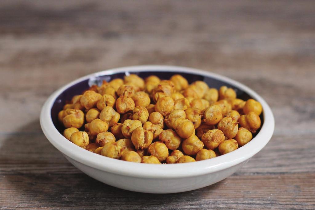 YIELD 2 SERVINGS PREP TIME 5 MINUTES COOKING TIME 30 MINUTES 1 15-OUNCE CAN CHICKPEAS 1 TEASPOON OLIVE OIL 1/2 TEASPOON LIME JUICE PINCH SALT PINCH CAYENNE PEPPER PINCH CUMIN Roasted Chickpea Snacks