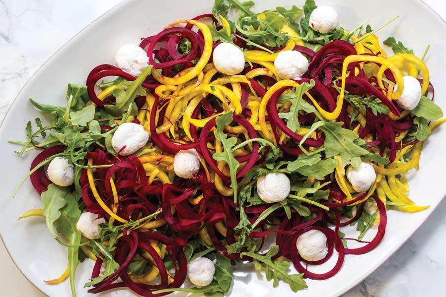 YIELD 4 SERVINGS PREP TIME 10 MINUTES COOKING TIME 5 MINUTES TOTAL TIME 15 MINUTES 2 SMALL TO MEDIUM RED BEETS 2 SMALL TO MEDIUM GOLDEN BEETS 2 CUPS BABY ARUGULA 3.