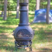 This large chiminea handles a full size fire log and has an extra large mouth opening of a traditional style chiminea for full view of the fire.