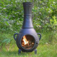 The rich garden design features a beautiful hummingbird hovering over a rose. This chiminea makes a wonderful addition to most any backyard.