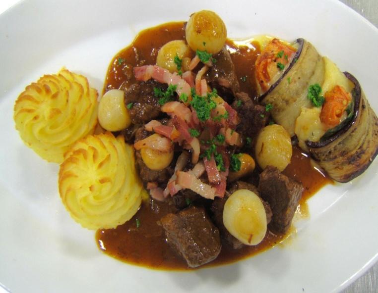 CULN 137 TOPIC 11 1 Outcomes: Product, Equipment, Sanitation and Class Management Preparation of Beef Bourguignon Preparation of Steak "Diane" Preparation of "Pommes Duchesses" and