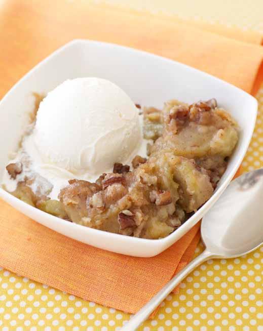Apple Crisp Get more dessert recipes slowcookerdesserts makes 8 servings Prep 10 minutes Cook on HIGH for 2 hours or LOW for 4 hours Topping 1/2 cup all-purpose flour 1/4 cup packed light-brown sugar