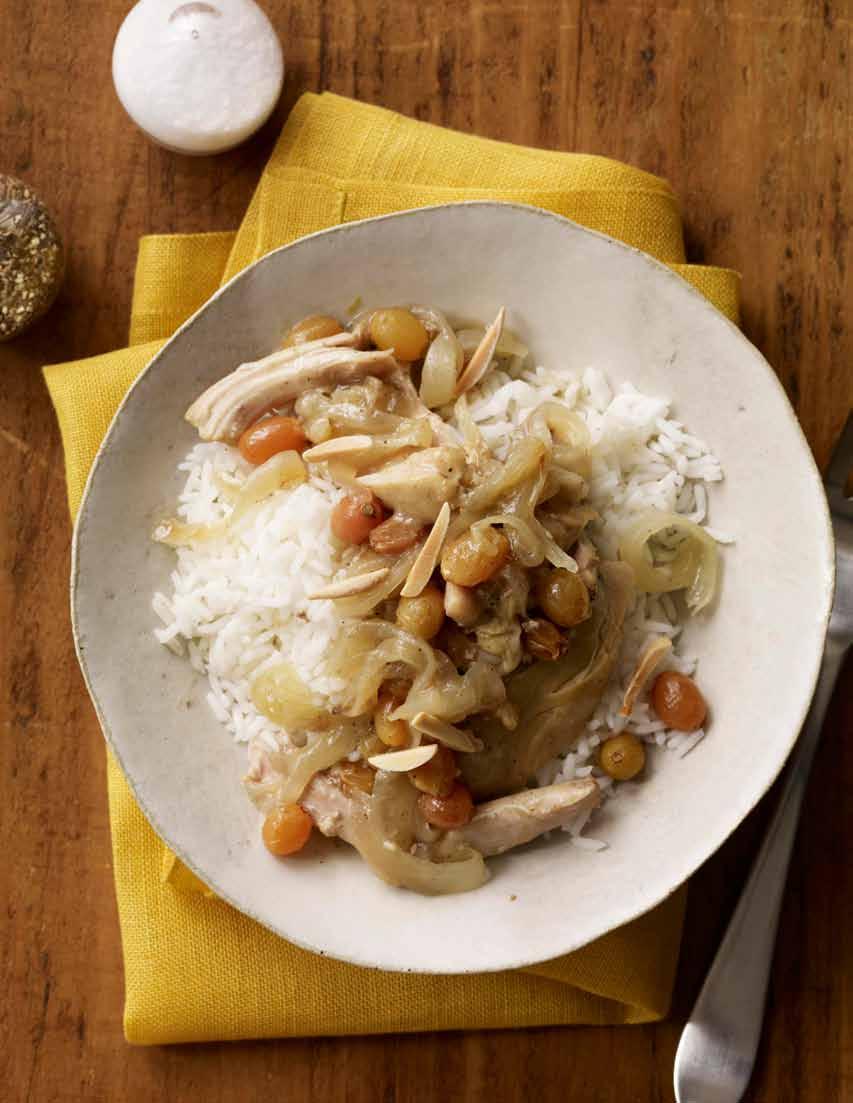 Makes 4 servings Prep 15 minutes Slow Cook on HIGH for 3 hours, 15 minutes or LOW for 5 hours, 15 minutes 3 pounds boneless, skinless chicken thighs 2 onions, thinly sliced 3 garlic cloves, minced
