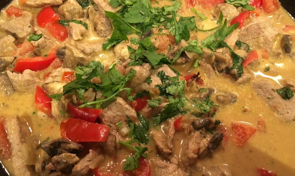 Thai Pork Curry with Peppers This fragrant Thai dish is sure to get your taste buds going and is ready in less than thirty minutes. Delicious when served with boiled rice.