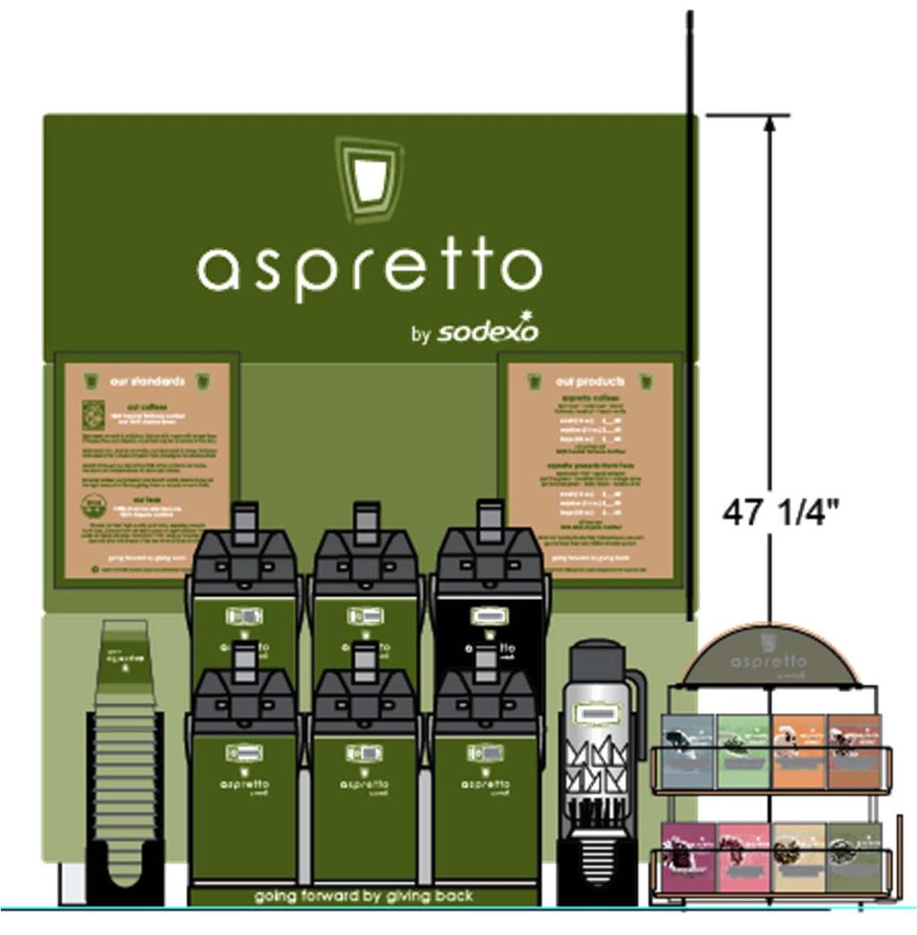aspretto materials Tea racks are made from bamboo wood. Airpot rack made from recycled aluminum. Cup Sleeves are made from 100% Post Consumer Fiber Sugar used is natural and FairTrade Certified.