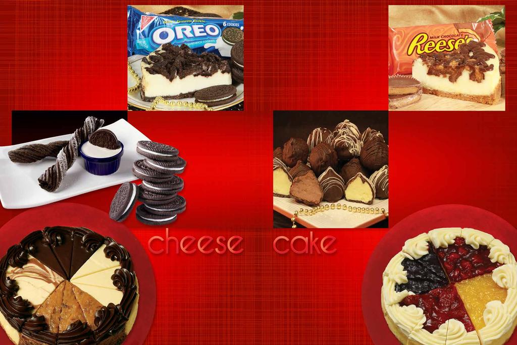 Oreo Cookies n Cream Your favorite cookie combined with the greatest cheesecake. 8, 32 oz. Un-cut. Serves 12. 0 grams Trans Fat. 1208 - $25.
