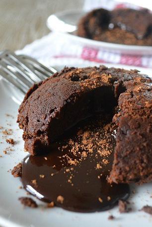 DARK CHOCOLATE Lava Cake Prep Time: 15 minutes Cook Time: 12 minutes Yield: 2 2 eggs 2 T cocoa powder, divided 3 T coconut oil 2 T creamy almond butter 1/2 t vanilla extract 1 T honey 1 T almond meal