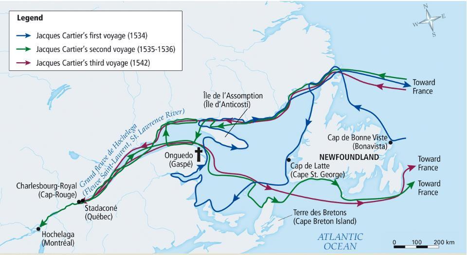 Jacques Cartier s voyages (1534-1542) Cartier made 4 voyages to North America Requested by King Francis I of