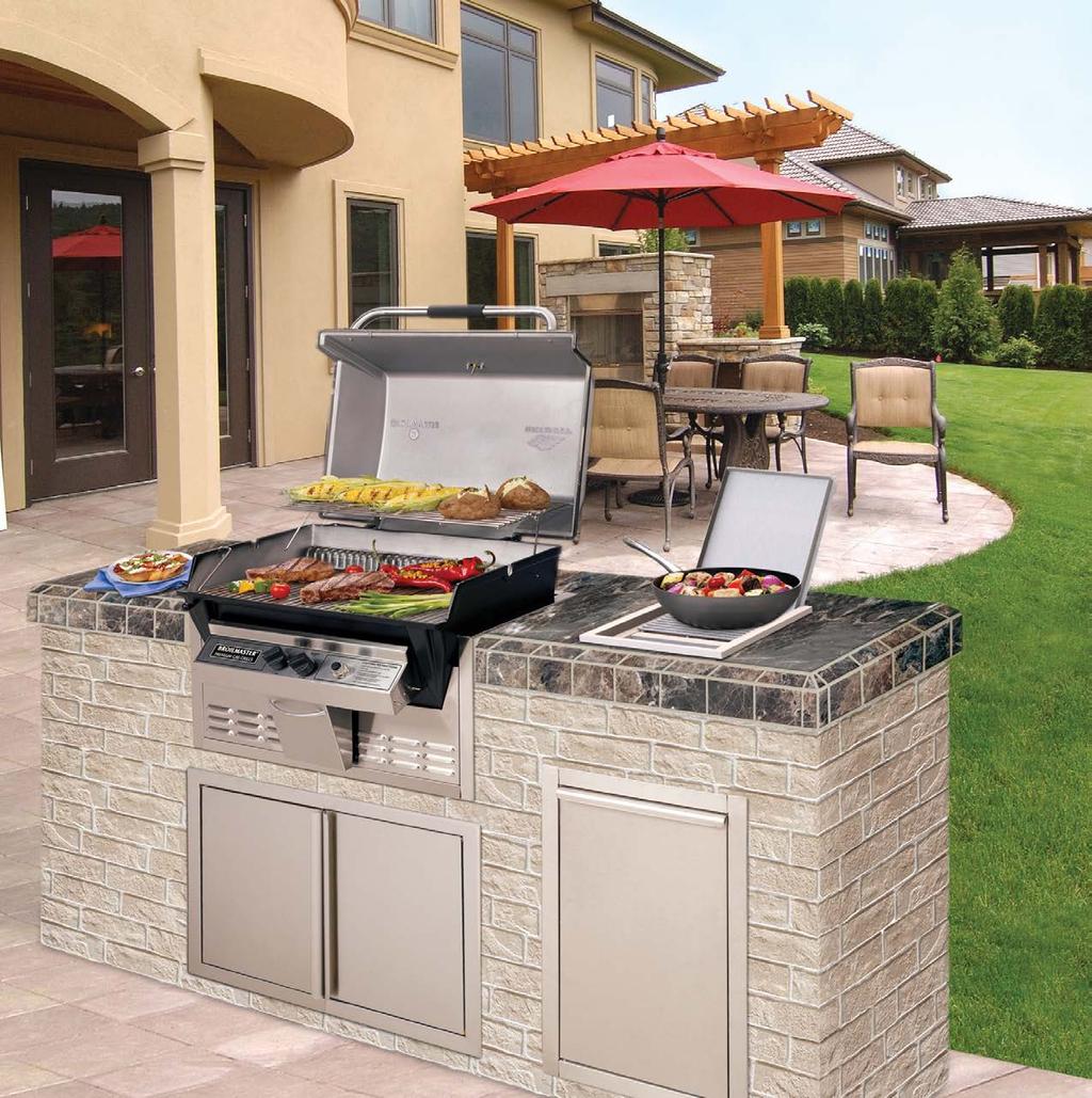 built-in grills In addition to carts and posts, offers a stainless steel surround that lets you install any P3, H3, or R3 grill into an island of your own design.
