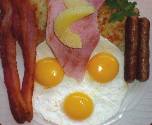 EGGS All orders start with 3 farm fresh eggs served with toast and jelly. Made with Egg Beaters* add - 99 3 Eggs * any style - 3.29 3 Eggs * with golden brown hashbrowns or grits - 4.