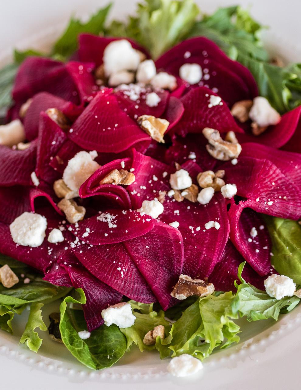 Beets with Orange & Goat Cheese Salad Serves: 8 2 pounds fresh beets (about 6 medium), peeled 3 teaspoons salt, divided 6 tablespoons fresh orange juice 1/2 cup vegetable oil 2 tablespoons rice