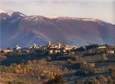 The city of Montefalco is situated on top of the hill overlooking the Umbrian valley that extends from Assisi to Spoleto.