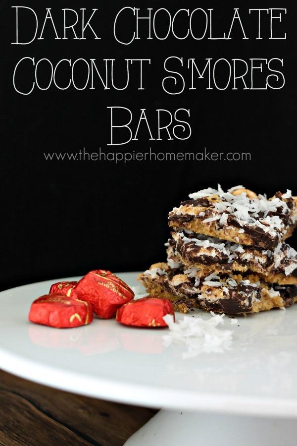 Dark Chocolate Coconut S mores Bars 1½ cups graham crackers ½ cup butter, melted ½ bag coconut coated marshmallows 1/2 cup dark chocolate morsels ¼ cup shredded sweetened coconut Preheat oven to 350