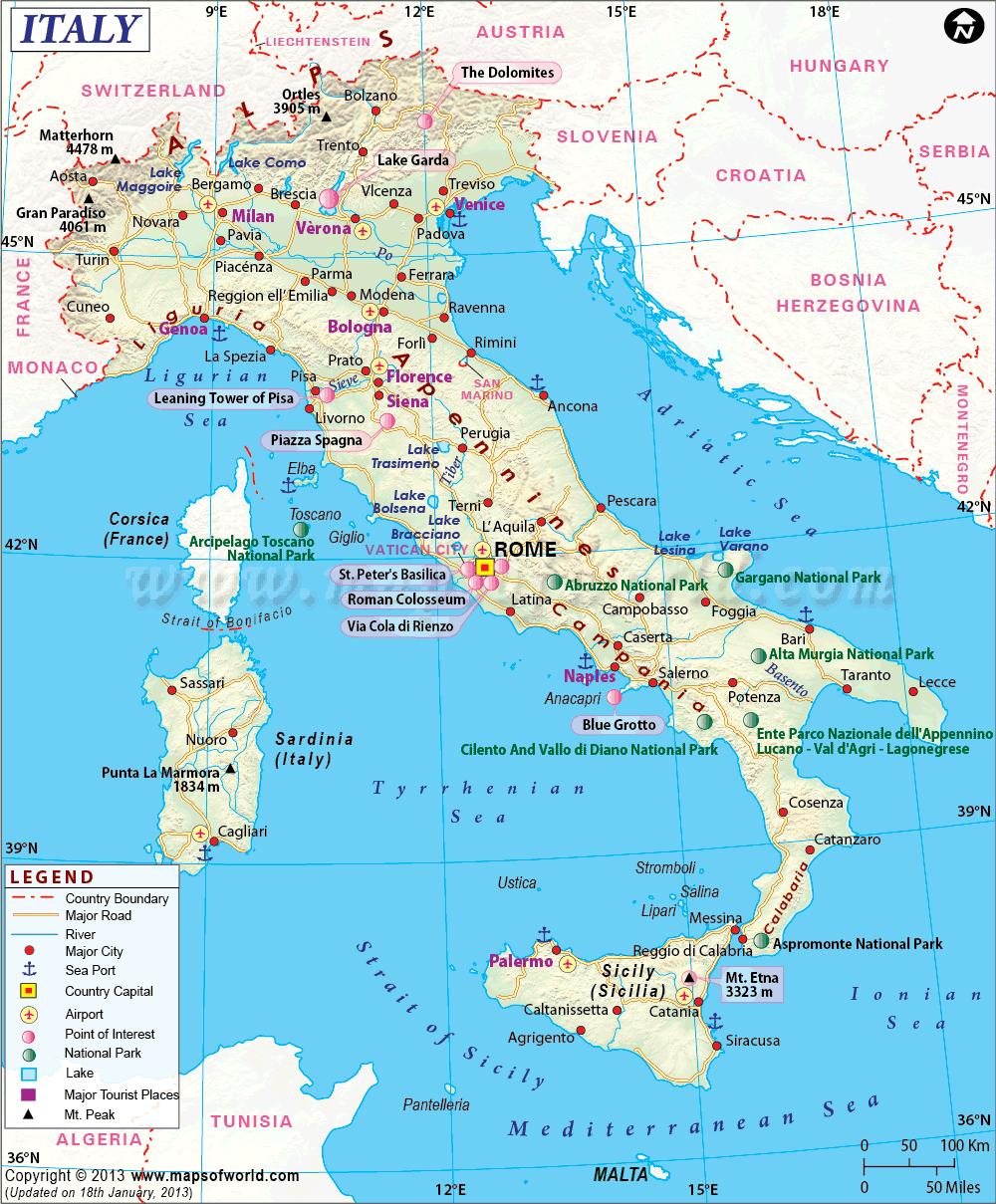 Market Brief on Italy Jan 2018 Location Facts and Figures Italy is a peninsula surrounded by Adriatic Sea in the east, Ionian Sea in the southeast, Tyrrhenian Sea in the southwest and its southern