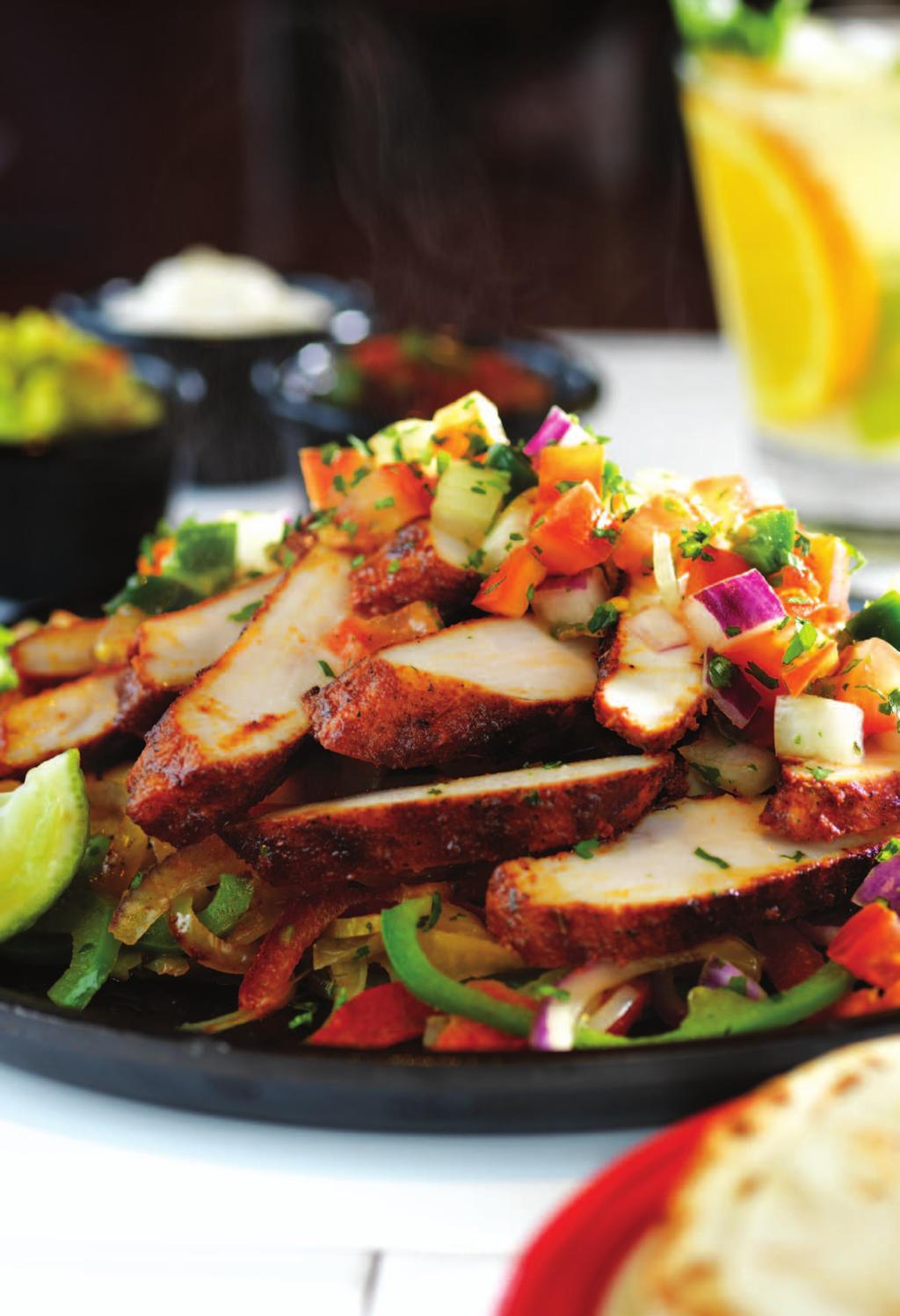 PACKS A Punch! FULL OF FLAVOR Sizzling FAJITAS Served on a hot skillet with Friday s Spicy Guacamole, sour cream, Friday s salsa and warm tortillas.