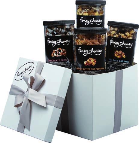 HOLIDAY GIFT TRAY Our 16oz Peppermint Bark Popcorn is beautifully surrounded by