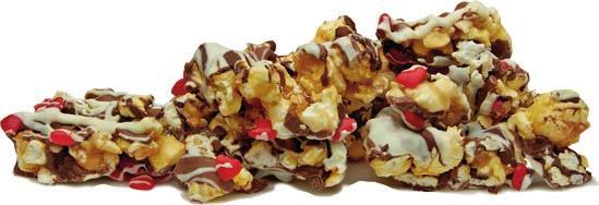 caramel popcorn, smooth white peppermint and dark chocolaty drizzle,